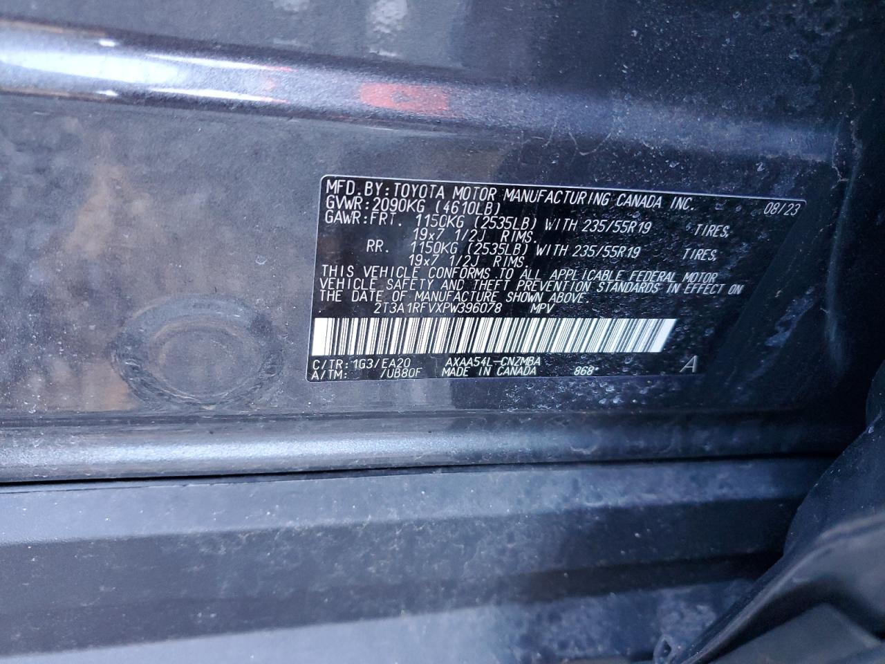 2023 TOYOTA RAV4 XLE PREMIUM VIN:2T3A1RFVXPW396078