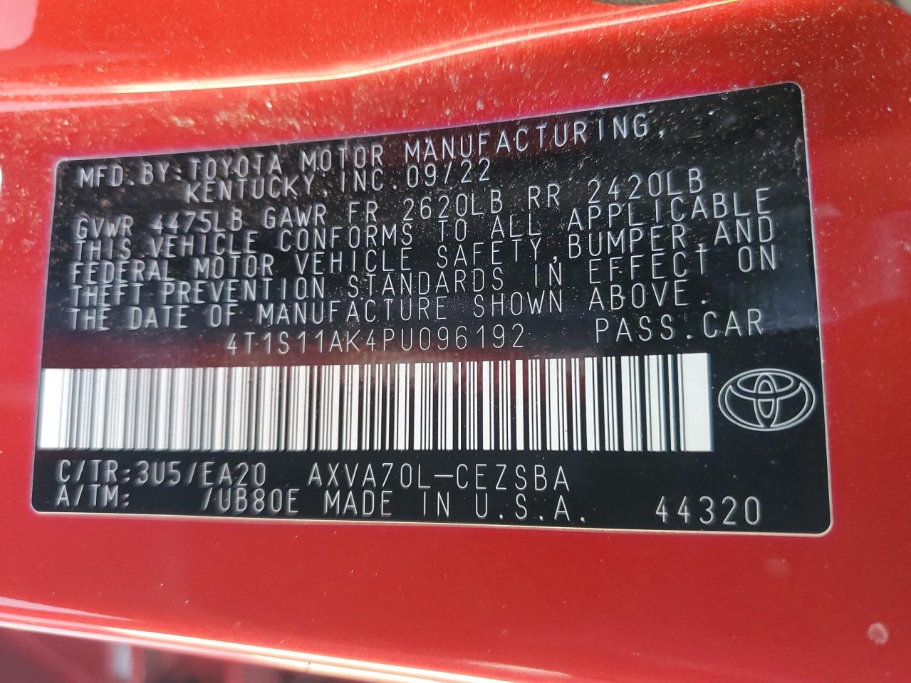2023 TOYOTA CAMRY SE NIGHT SHADE VIN:4T1S11AK4PU096192