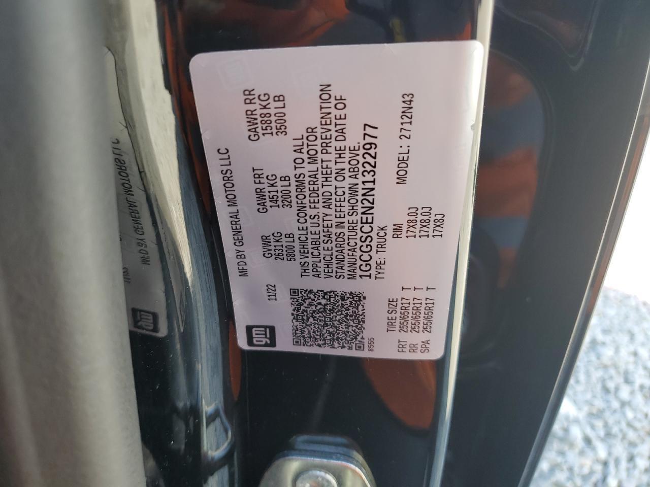 2022 CHEVROLET COLORADO LT VIN:1GCGSCEN2N1322977