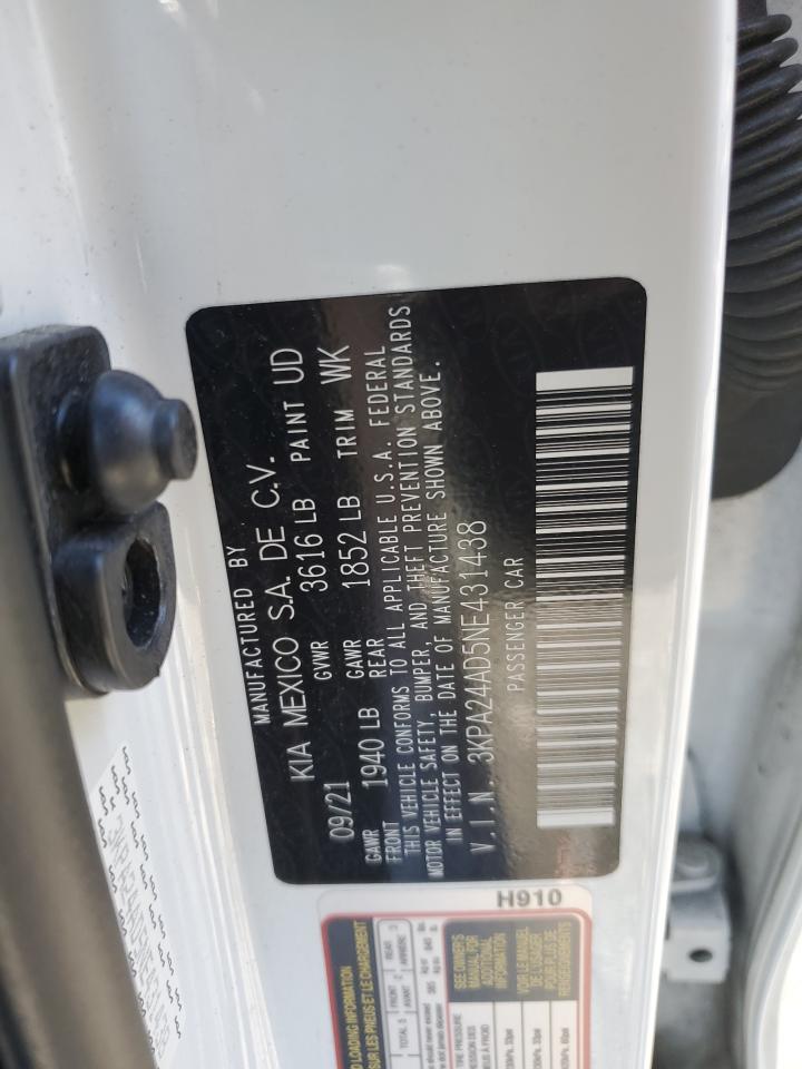 2022 KIA RIO LX VIN:3KPA24AD5NE431438