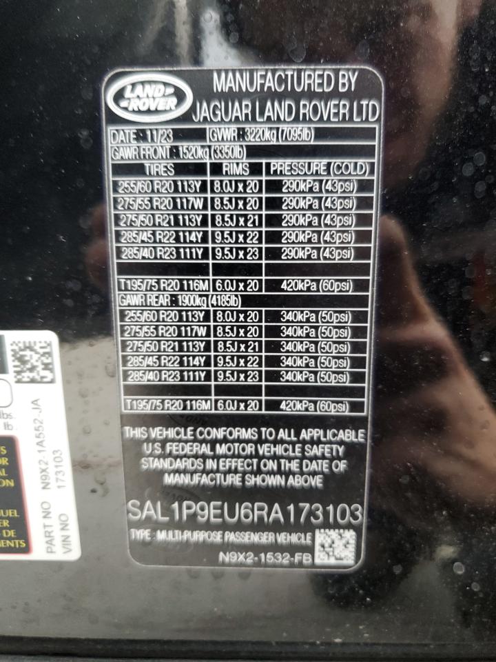 2024 LAND ROVER RANGE ROVER SPORT SE VIN:SAL1P9EU6RA173103