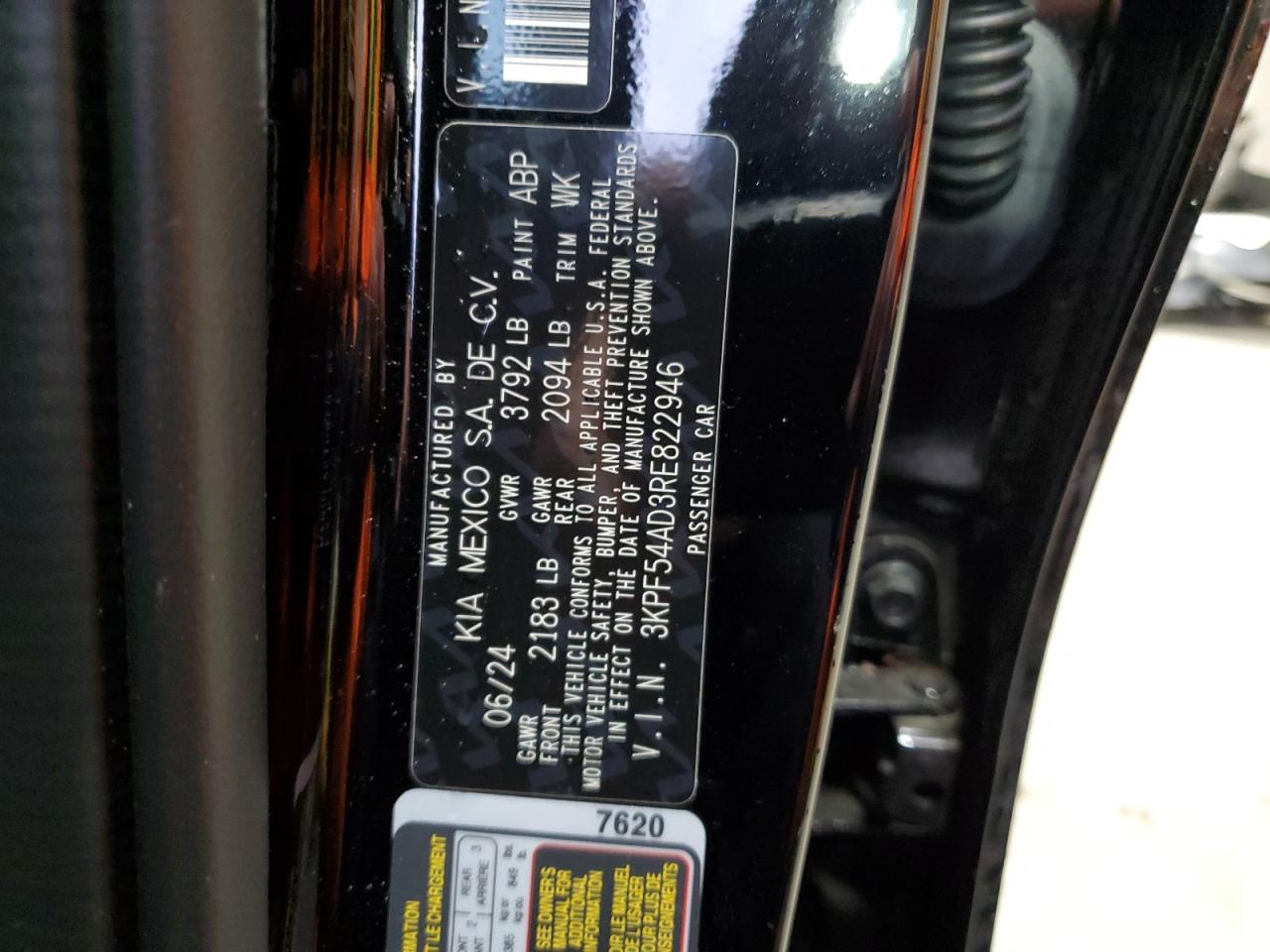 2024 KIA FORTE GT LINE VIN:3KPF54AD3RE822946