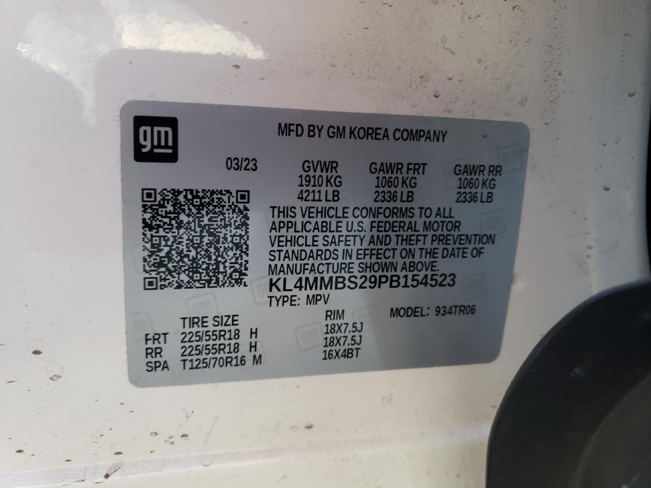 2023 BUICK ENCORE GX PREFERRED VIN:KL4MMBS29PB154523