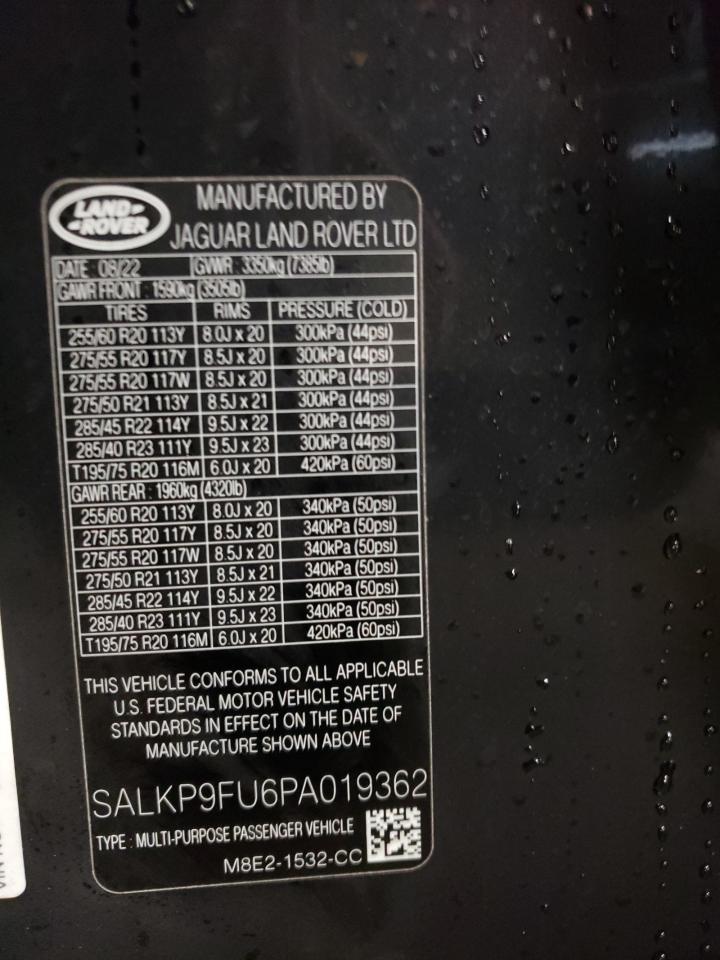 2023 LAND ROVER RANGE ROVER SE VIN:SALKP9FU6PA019362