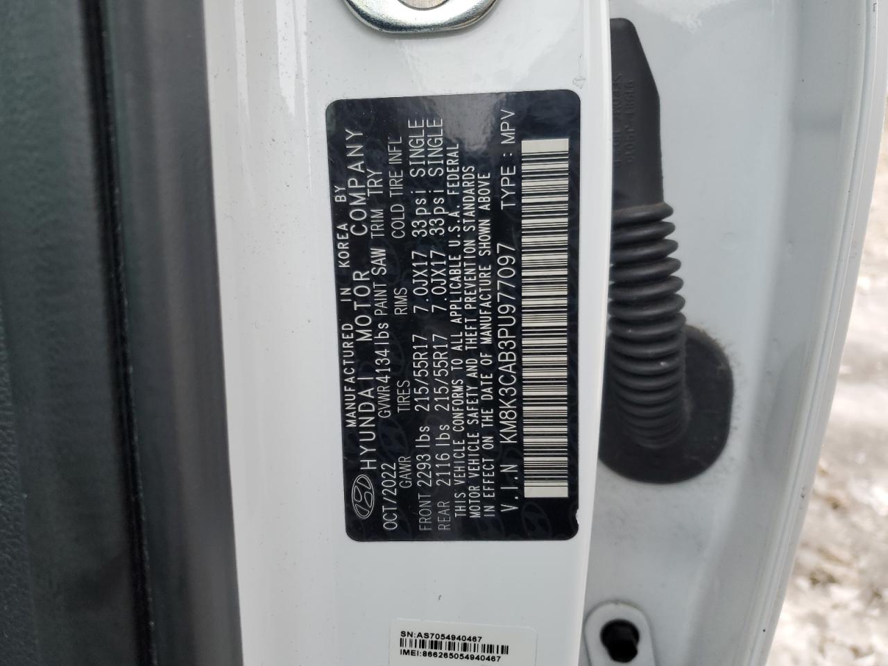 2023 HYUNDAI KONA SEL VIN:KM8K3CAB3PU977097