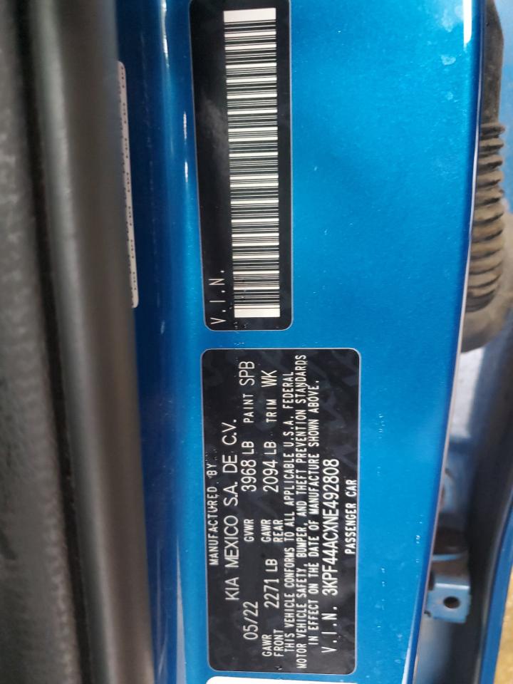 2022 KIA FORTE GT VIN:3KPF44ACXNE492808