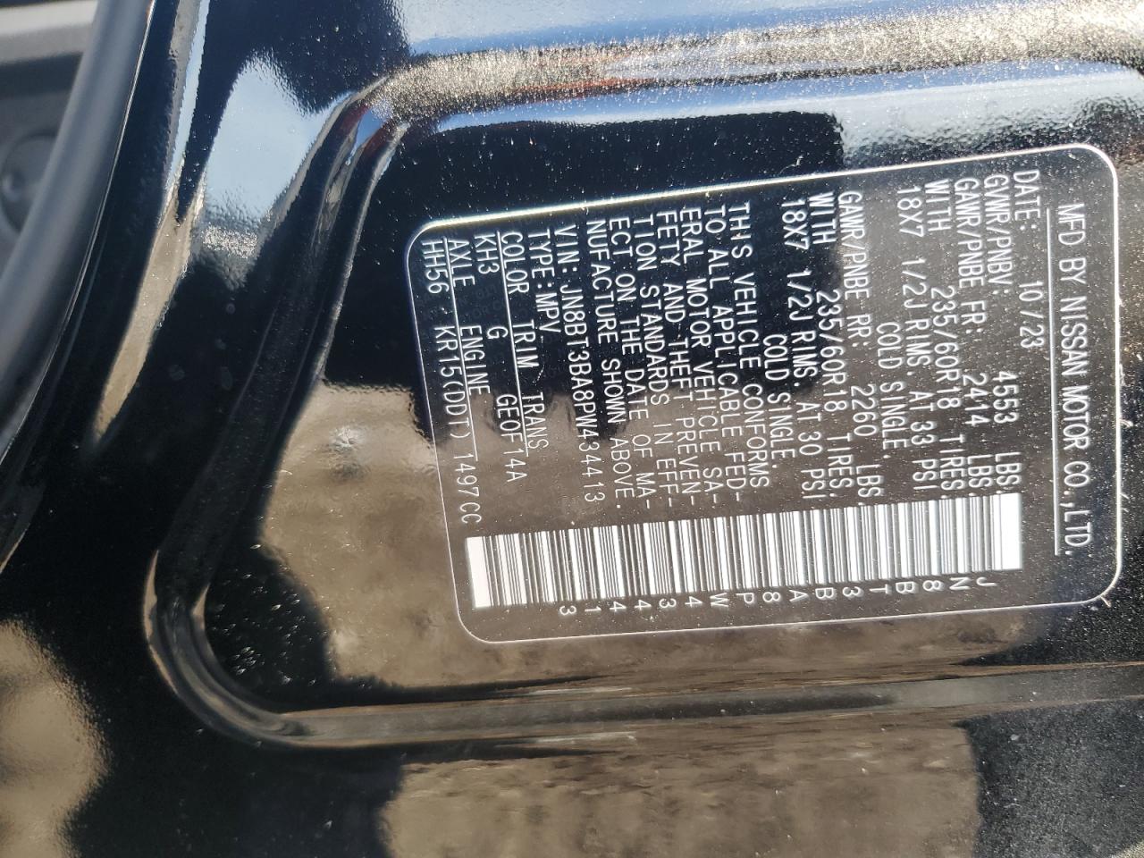 2023 NISSAN ROGUE SV VIN:JN8BT3BA8PW434413