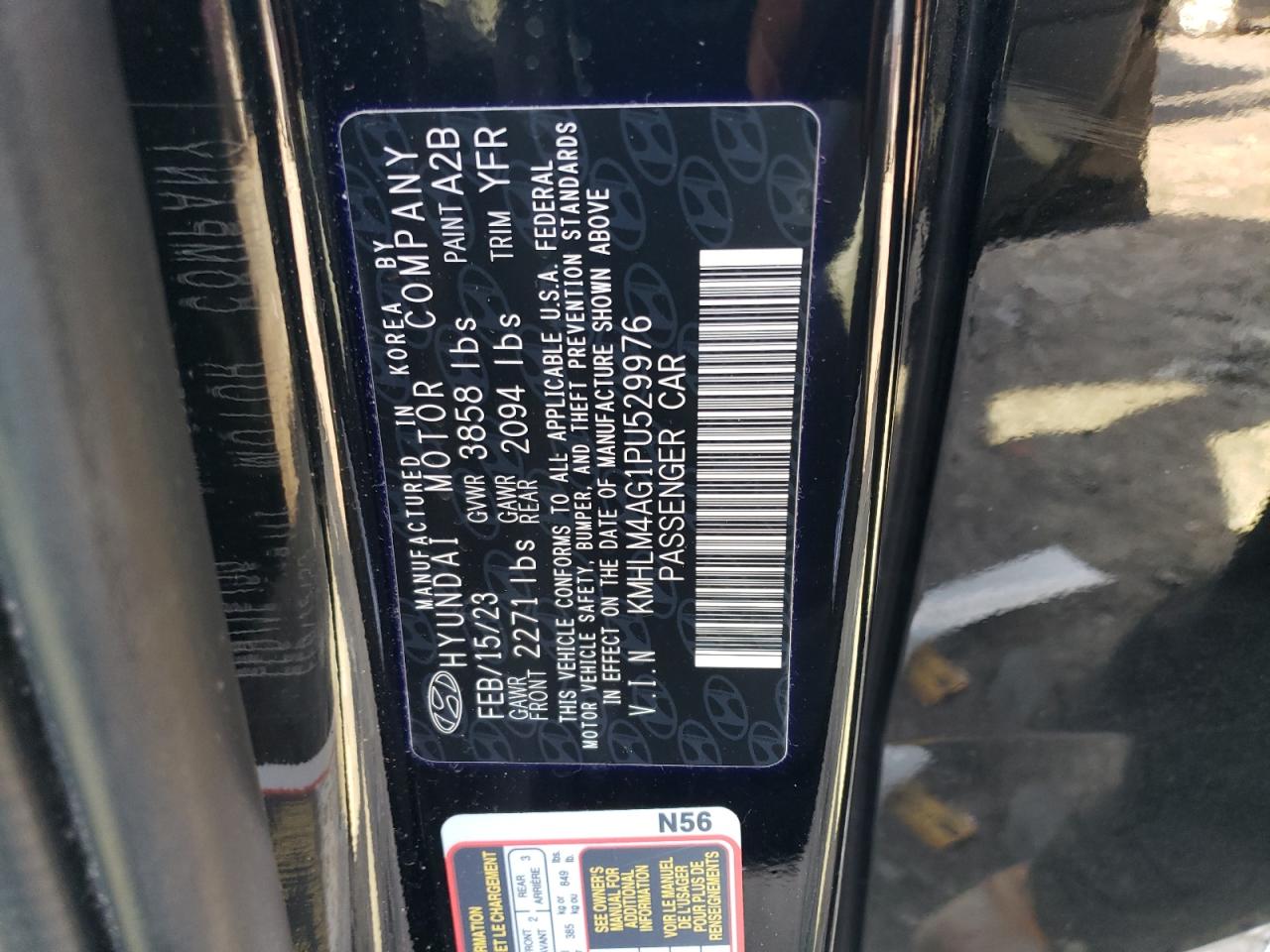 2023 HYUNDAI ELANTRA SEL VIN:KMHLM4AG1PU529976