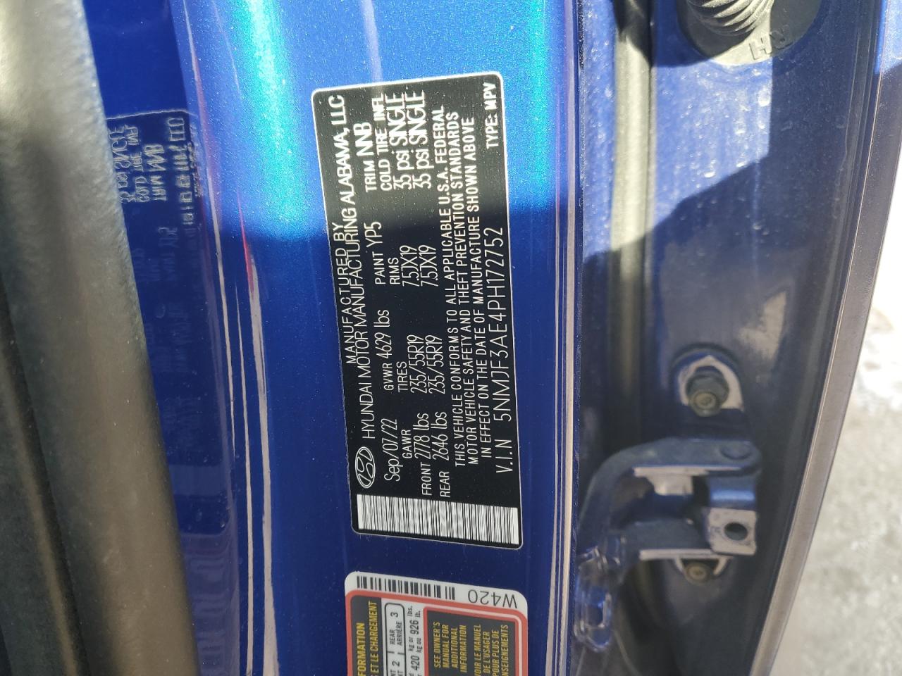 2023 HYUNDAI TUCSON SEL VIN:5NMJF3AE4PH172752