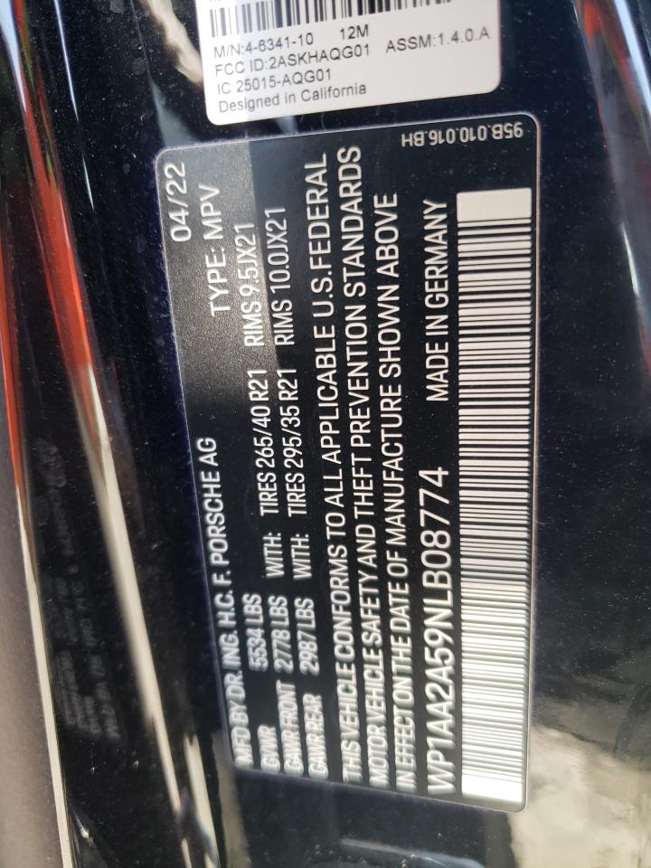 2022 PORSCHE MACAN VIN:WP1AA2A59NLB08774