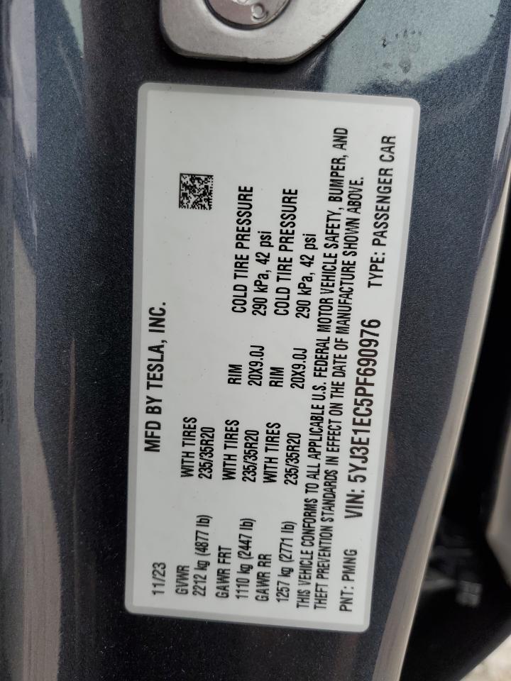 2023 TESLA MODEL 3 VIN:5YJ3E1EC5PF690976