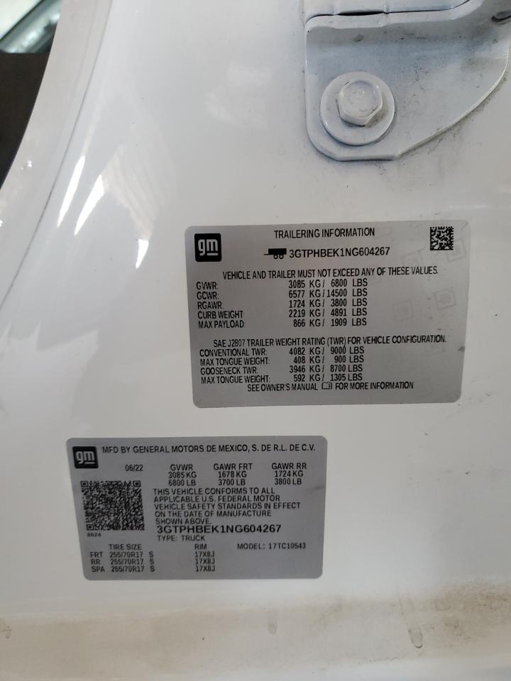 2022 GMC SIERRA C1500 SLE VIN:JM3KFADM2K1662337
