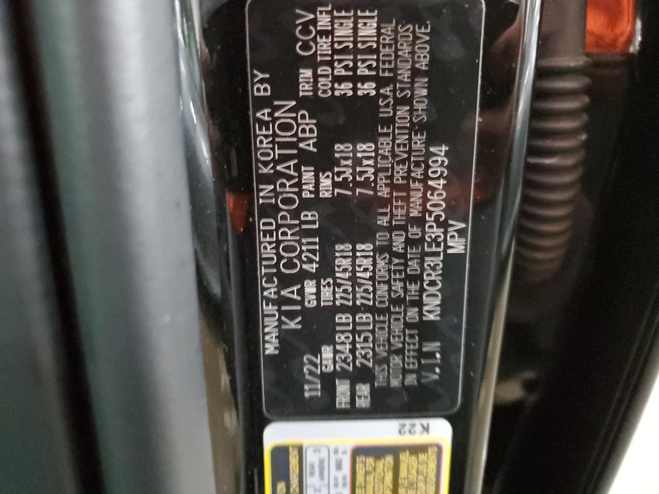 2023 KIA NIRO EX VIN:KNDCR3LE3P5064994