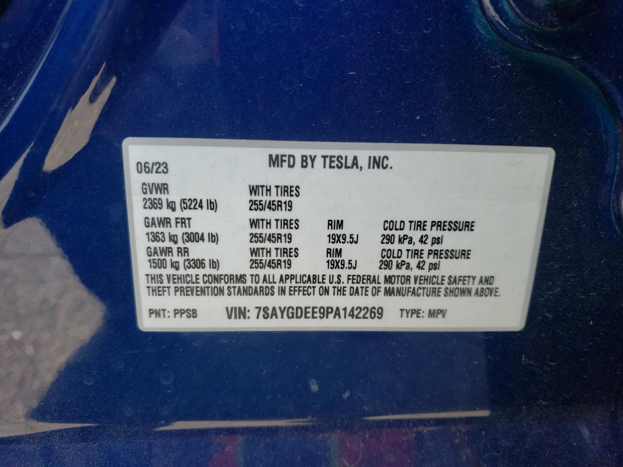 2023 TESLA MODEL Y VIN:7SAYGDEE9PA142269
