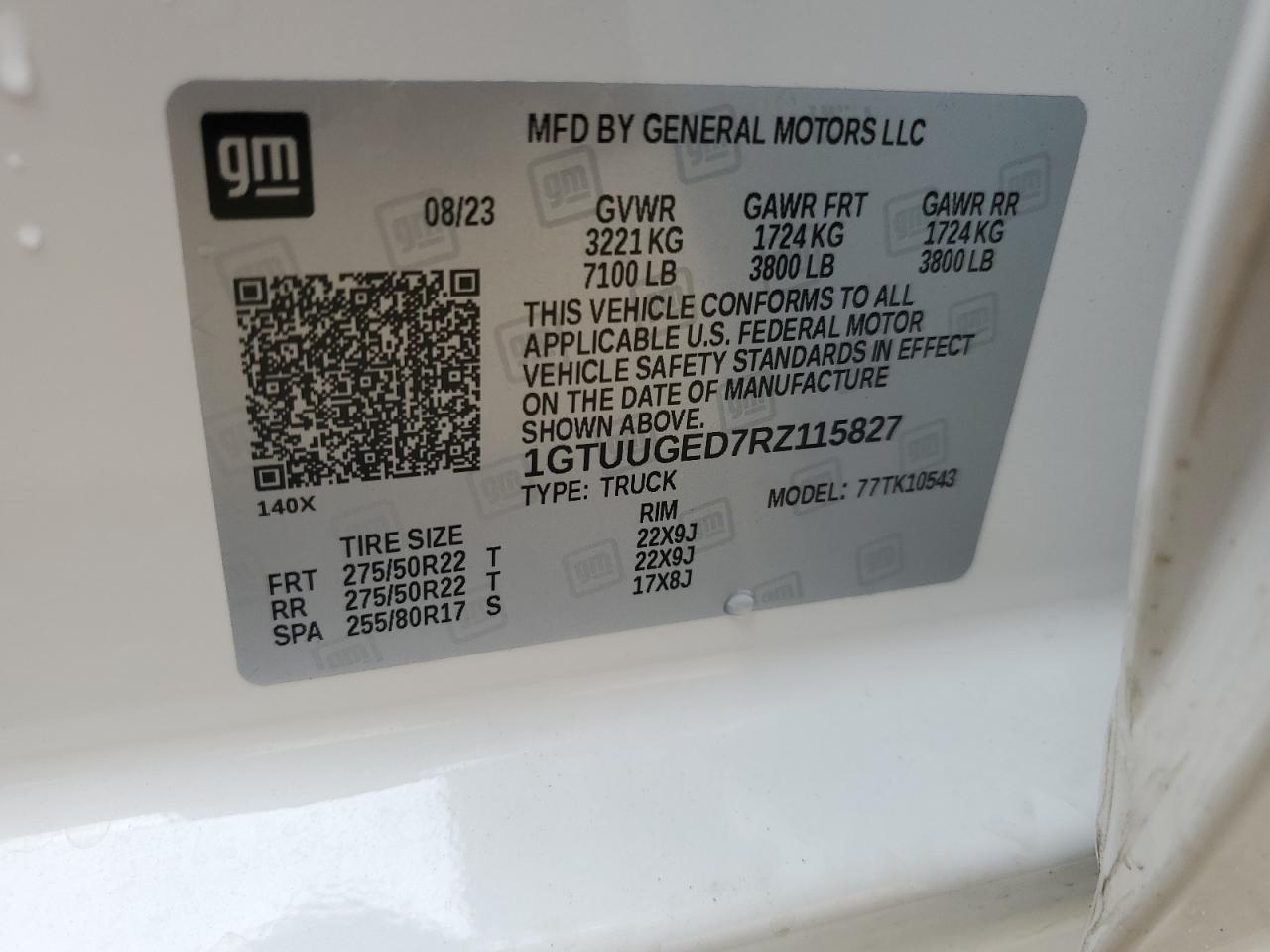 2024 GMC SIERRA K1500 DENALI VIN:1GTUUGED7RZ115827