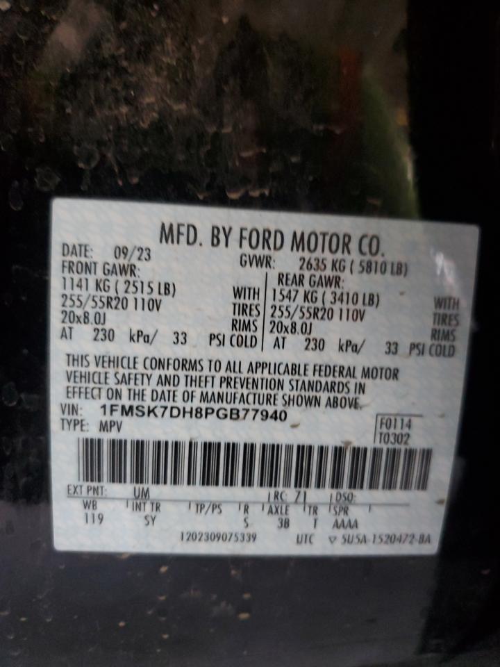 2023 FORD EXPLORER XLT VIN:1FMSK7DH8PGB77940