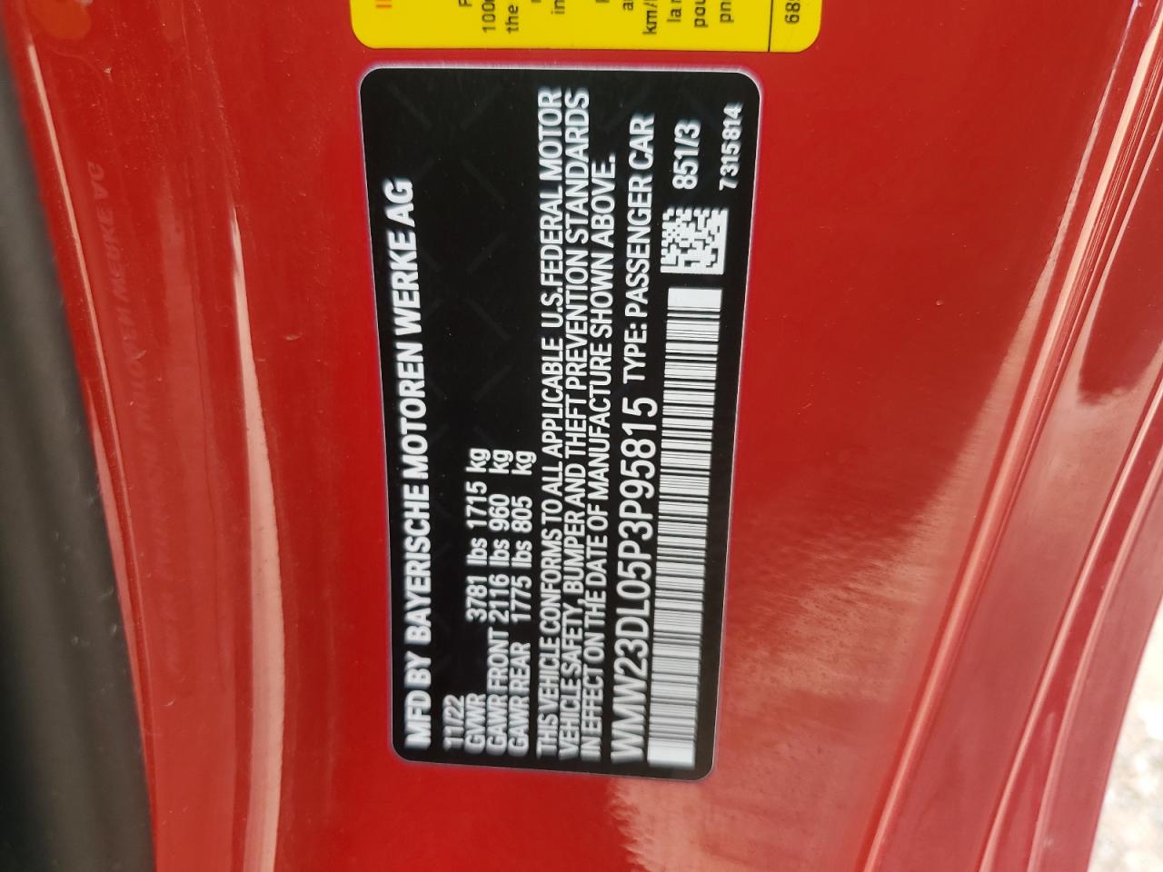 2023 MINI COOPER VIN:WMW23DL05P3P95815
