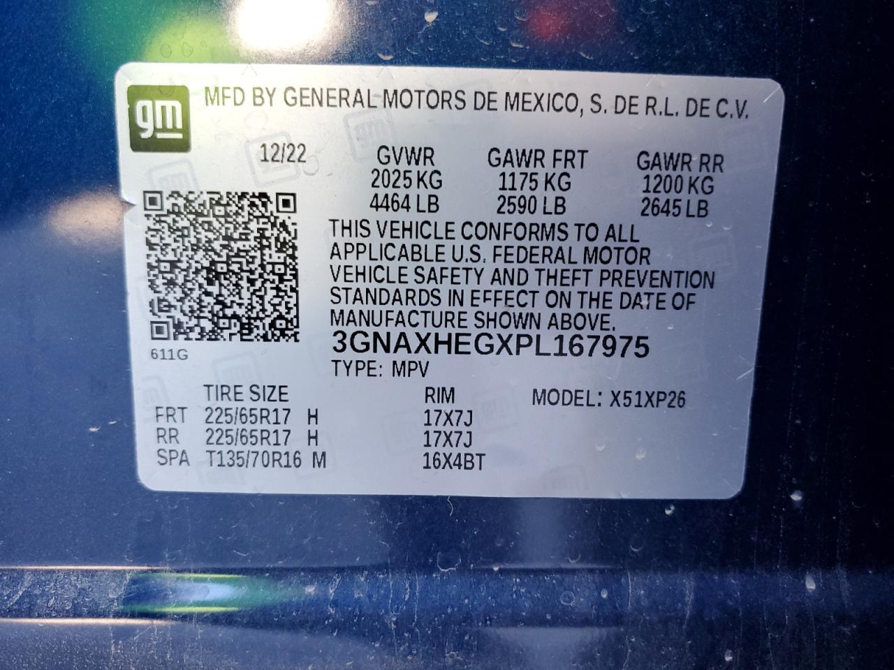 2023 CHEVROLET EQUINOX LS VIN:3GNAXHEGXPL167975