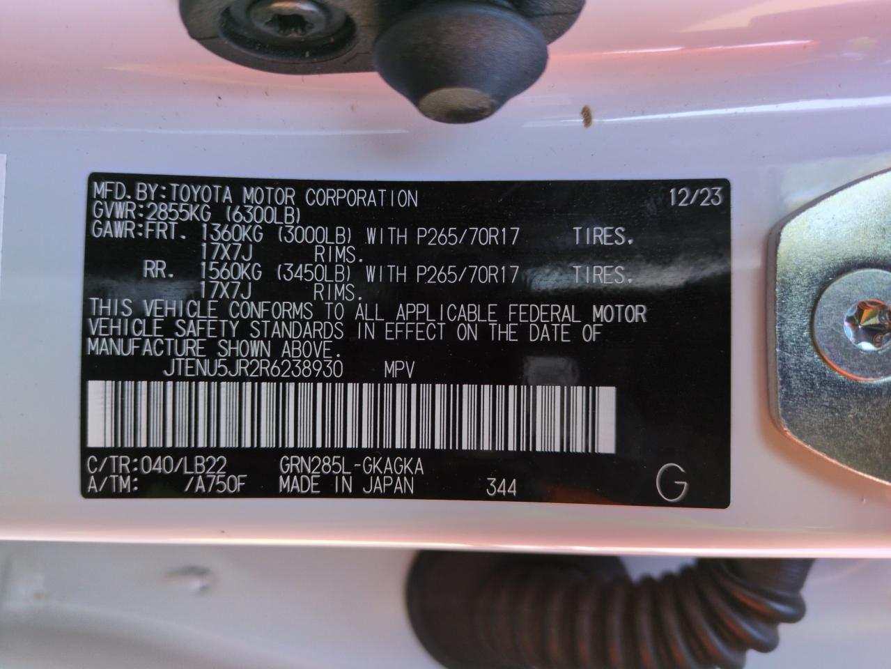 2024 TOYOTA 4RUNNER SR5/SR5 PREMIUM VIN:JTENU5JR2R6238930