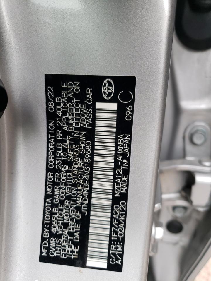 2022 TOYOTA COROLLA SE VIN:JTND4MBE4N3189680