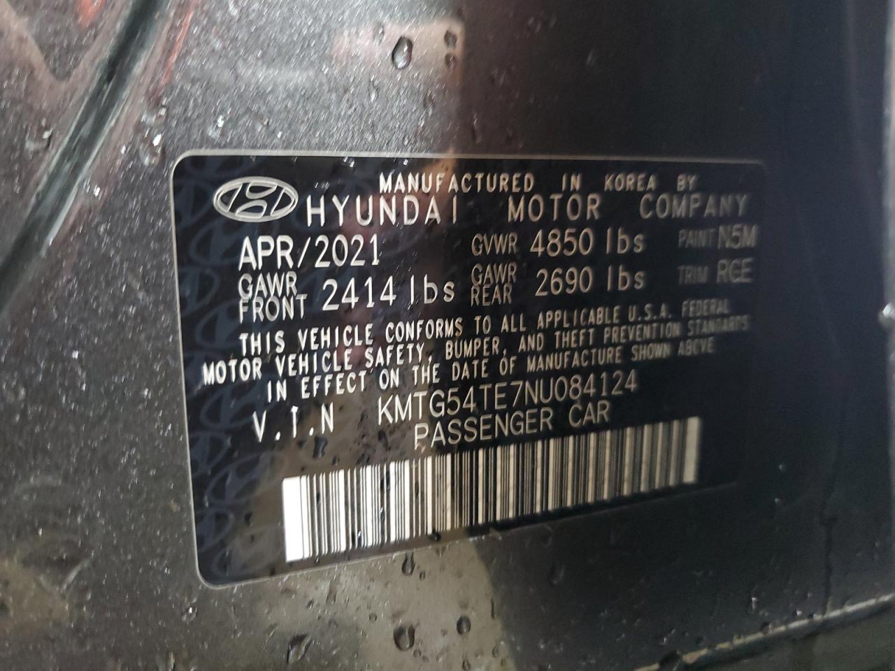 2022 GENESIS G70 BASE VIN:KMTG54TE7NU084124