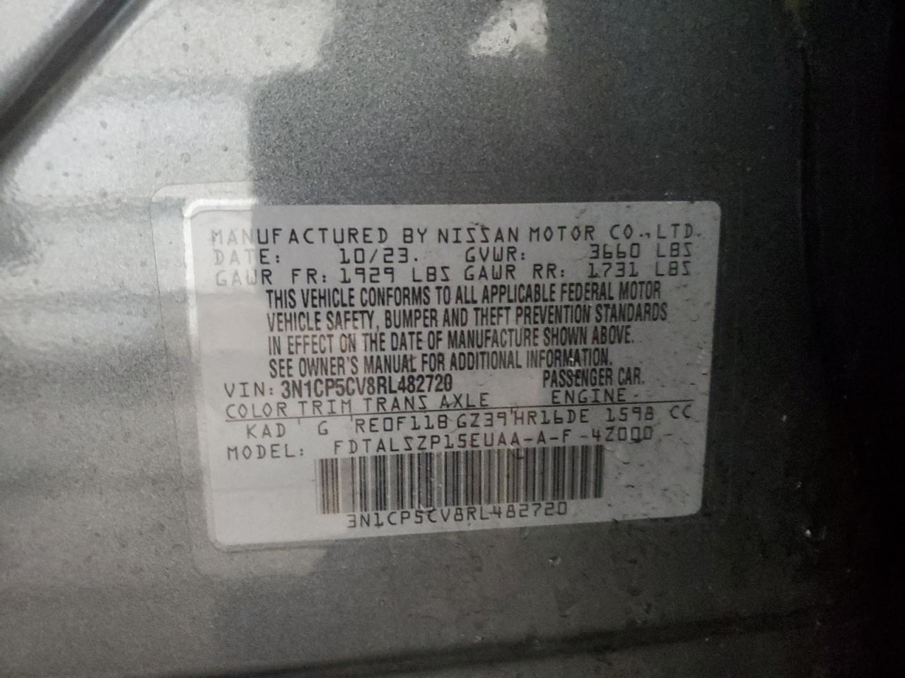 2024 NISSAN KICKS SV VIN:3N1CP5CV8RL482720