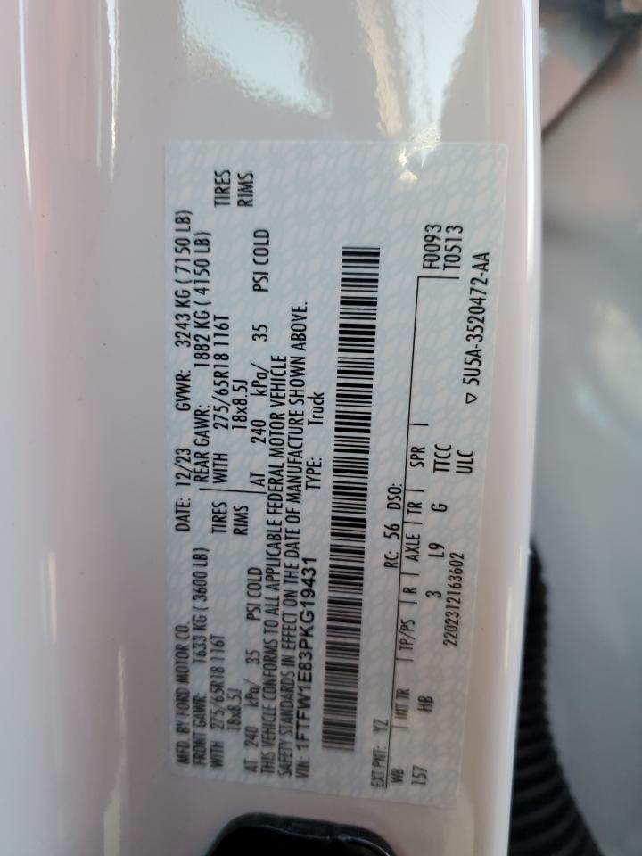 2023 FORD F150 SUPERCREW VIN:1FTFW1E83PKG19431