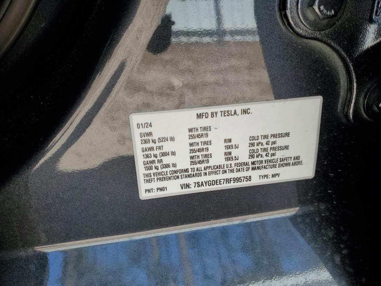 2024 TESLA MODEL Y VIN:7SAYGDEE7RF995758