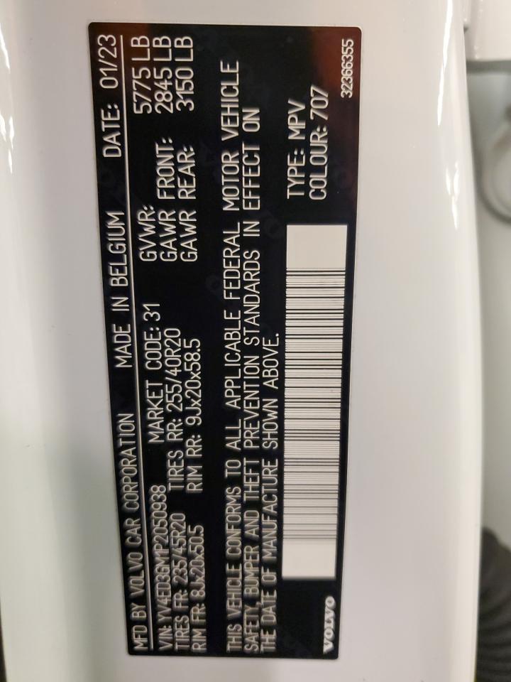 2023 VOLVO C40 RECHARGE ULTIMATE VIN:YV4ED3GM1P2050938