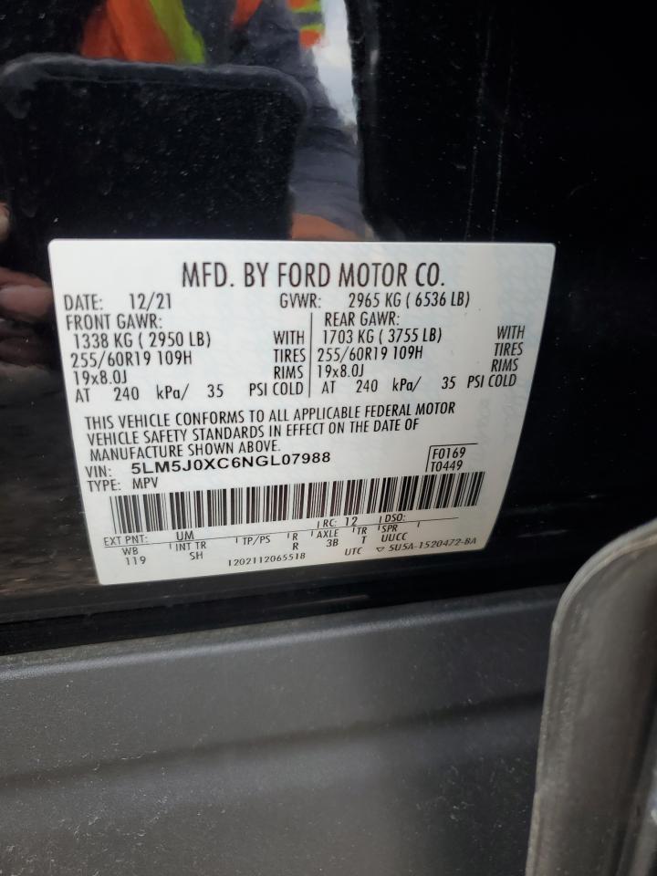2022 LINCOLN AVIATOR VIN:5LM5J0XC6NGL07988