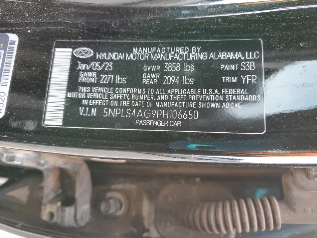 2023 HYUNDAI ELANTRA SEL VIN:5NPLS4AG9PH106650