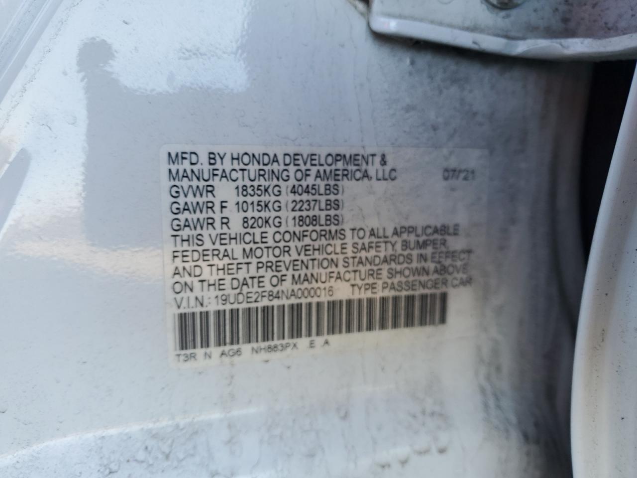 2022 ACURA ILX PREMIUM A-SPEC VIN:19UDE2F84NA000016