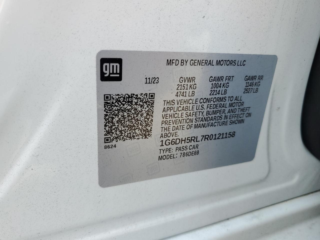 2024 CADILLAC CT4-V VIN:1G6DH5RL7R0121158