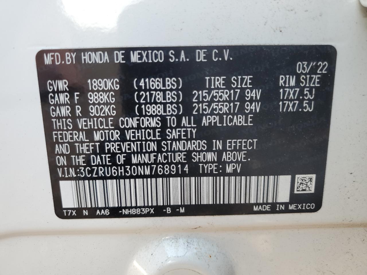2022 HONDA HR-V LX VIN:3CZRU6H30NM768914