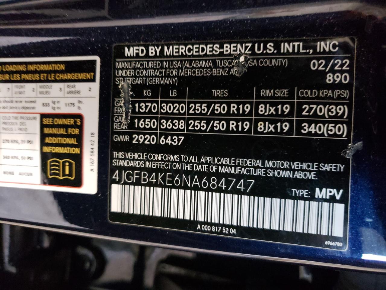 2022 MERCEDES-BENZ GLE 350 4MATIC VIN:WP1AB29P55LA61570