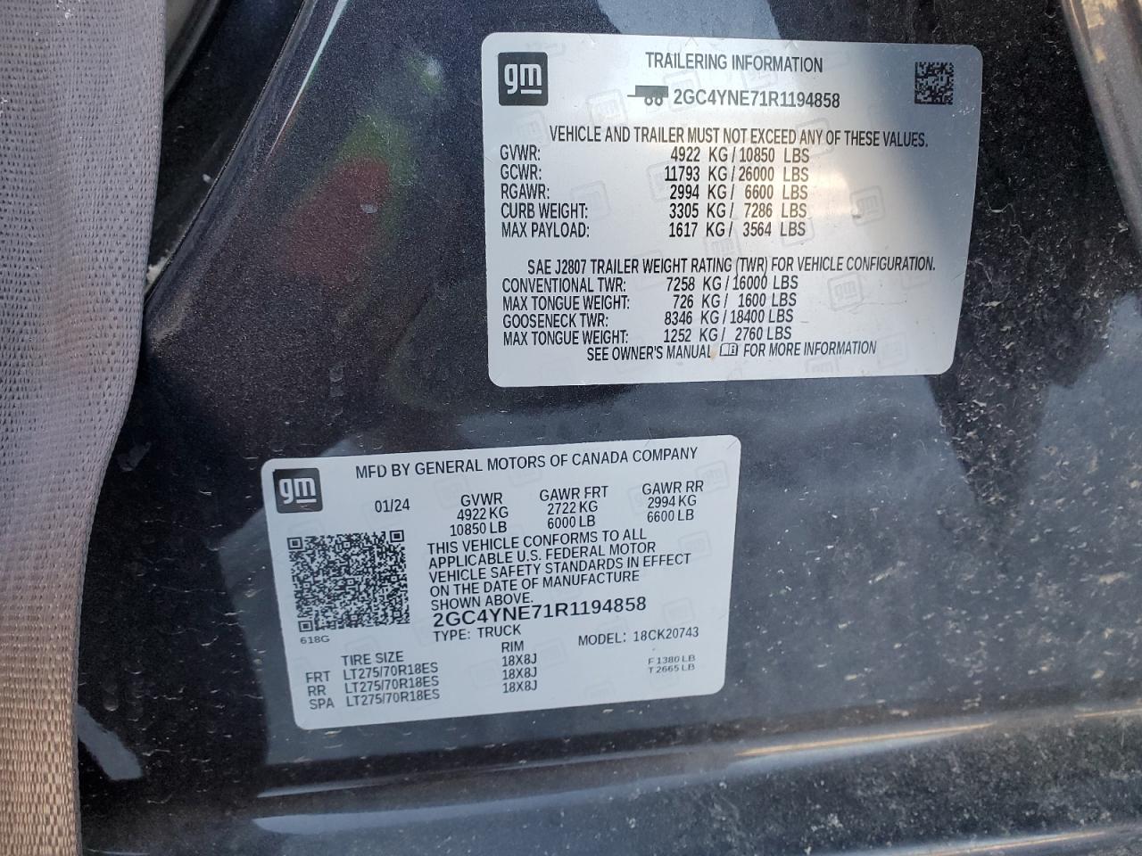 2024 CHEVROLET SILVERADO K2500 HEAVY DUTY LT VIN:2GC4YNE71R1194858