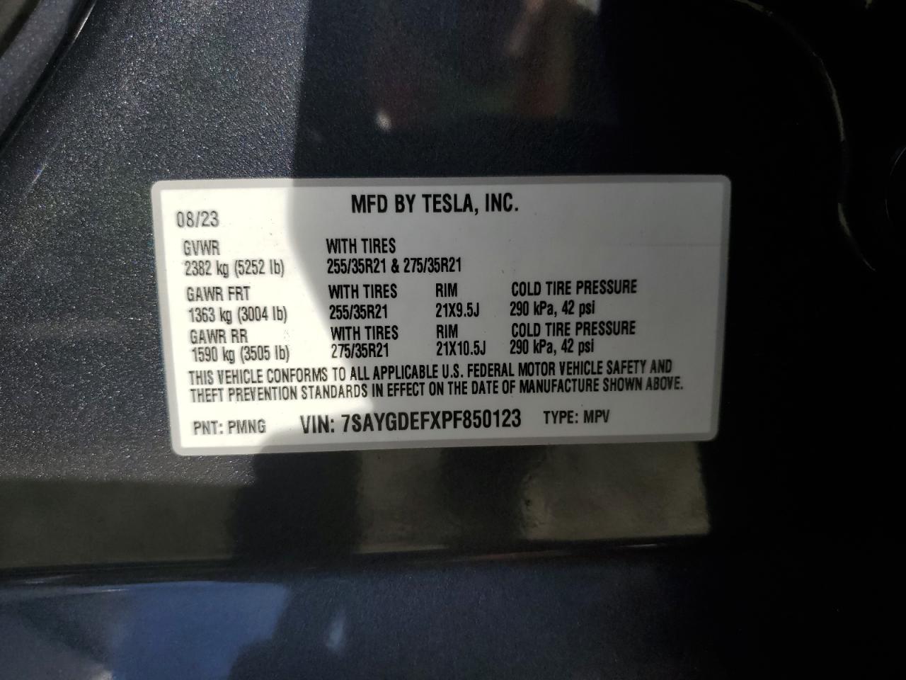 2023 TESLA MODEL Y VIN:7SAYGDEFXPF850123