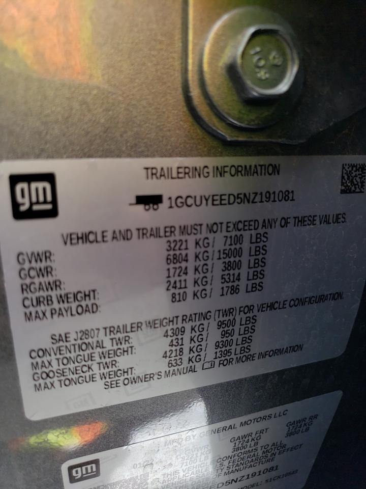 2022 CHEVROLET SILVERADO LTD K1500 RST VIN:1GCUYEED5NZ191081