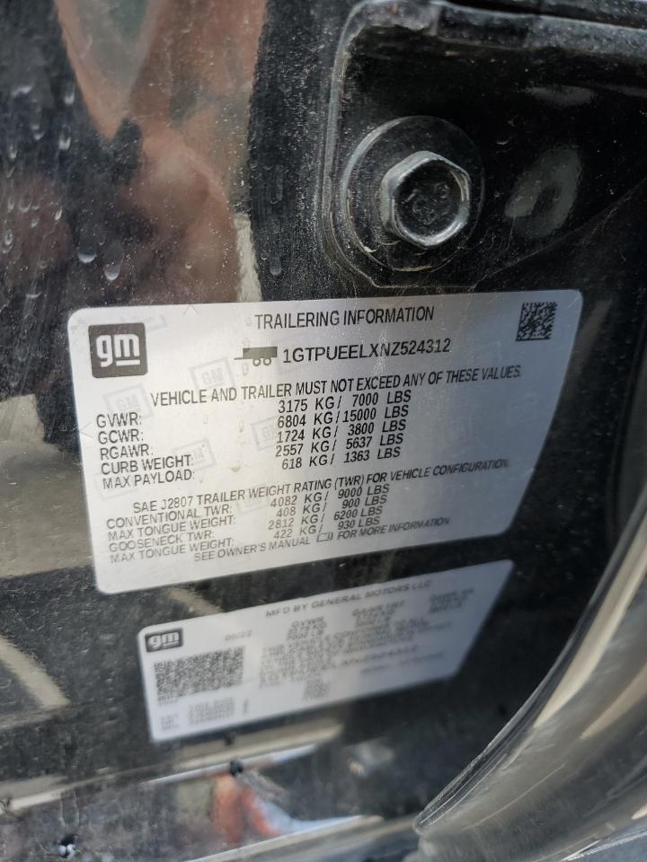 2022 GMC SIERRA K1500 AT4 VIN:1GTPUEELXNZ524312