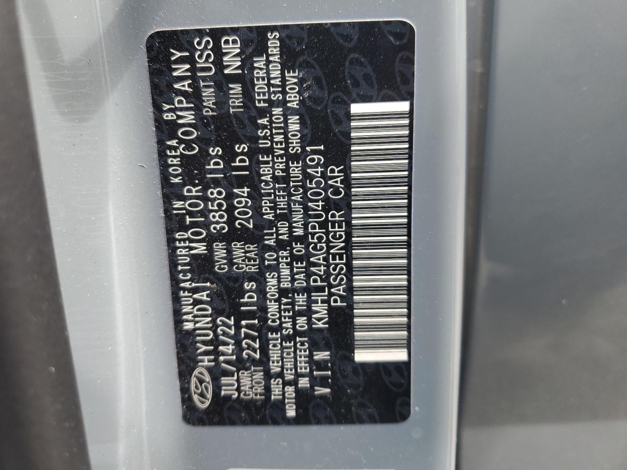 2023 HYUNDAI ELANTRA LIMITED VIN:KMHLP4AG5PU405491