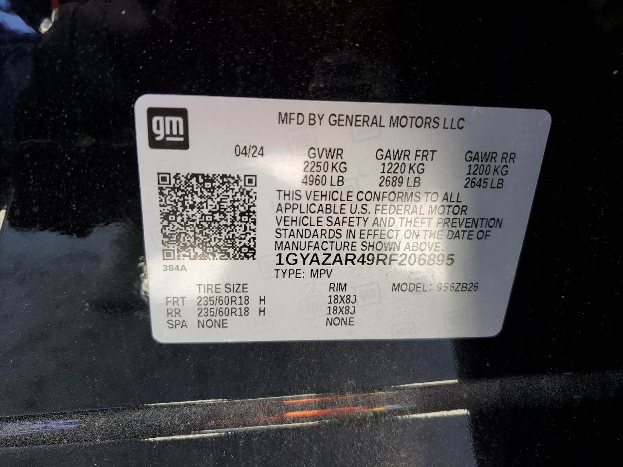 2024 CADILLAC XT4 LUXURY VIN:1GYAZAR49RF206895