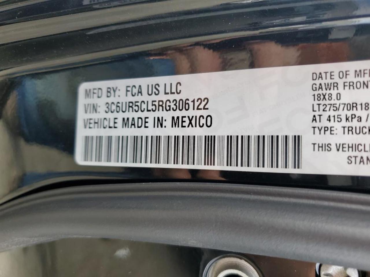 2024 RAM 2500 TRADESMAN VIN:3C6UR5CL5RG306122