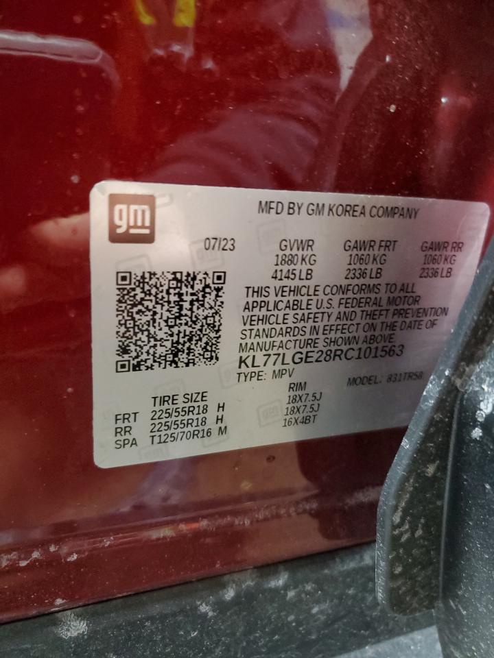 2024 CHEVROLET TRAX 1RS VIN:KL77LGE28RC101563