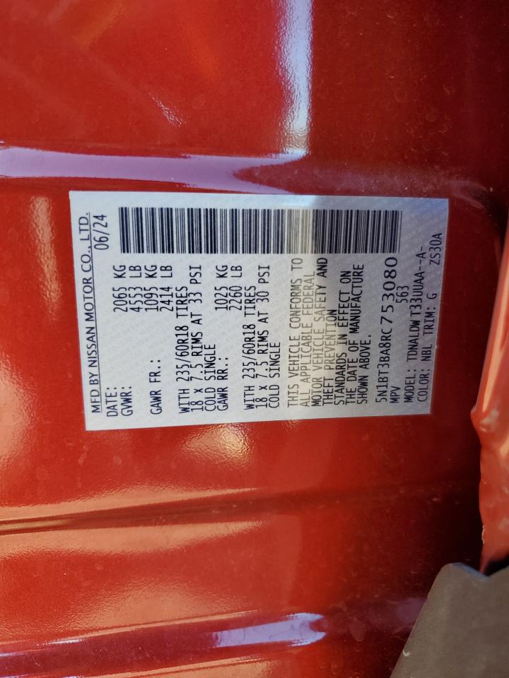 2024 NISSAN ROGUE SV VIN:5N1BT3BA8RC753080