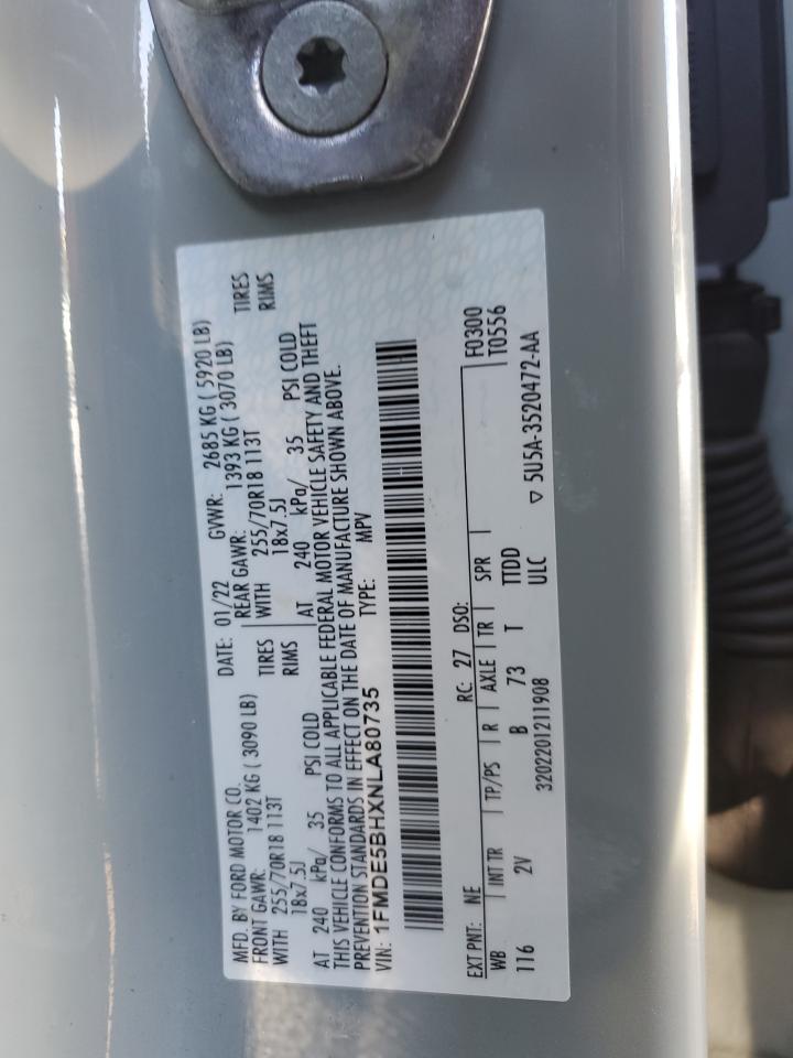 2022 FORD BRONCO BASE VIN:1FMDE5BHXNLA80735