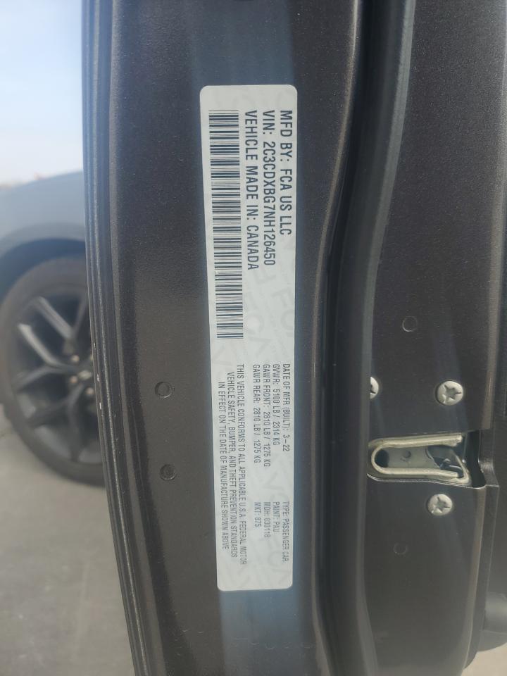 2022 DODGE CHARGER SXT VIN:2C3CDXBG7NH126450