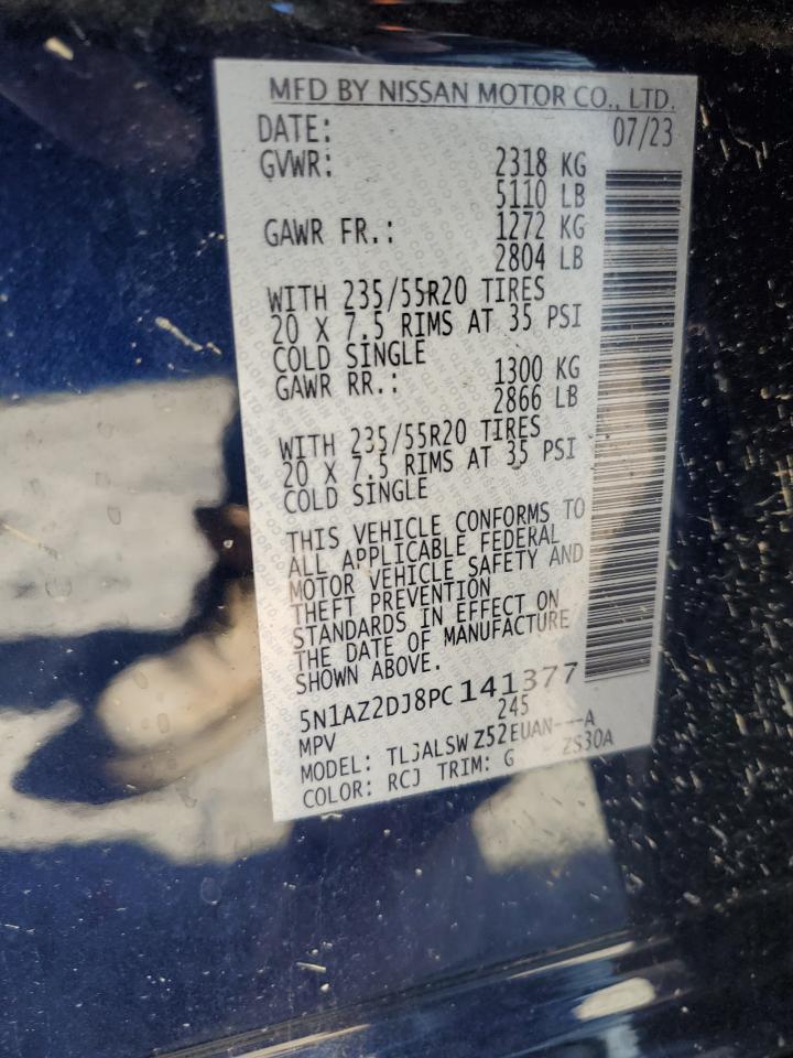 2023 NISSAN MURANO PLATINUM VIN:5N1AZ2DJ8PC141377