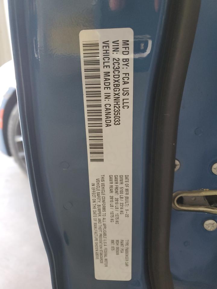 2022 DODGE CHARGER SXT VIN:2C3CDXBGXNH235033