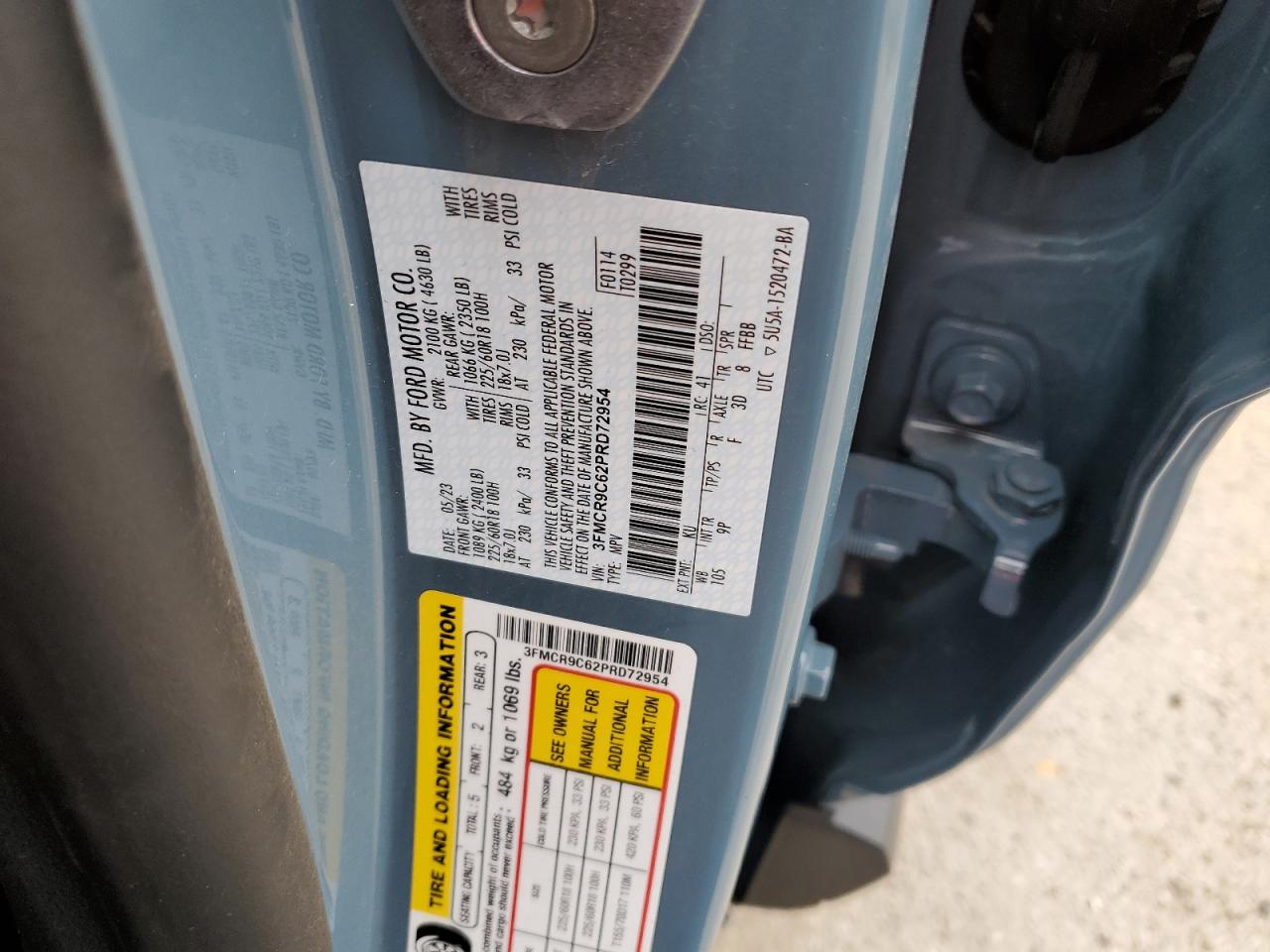 2023 FORD BRONCO SPORT OUTER BANKS VIN:3FMCR9C62PRD72954