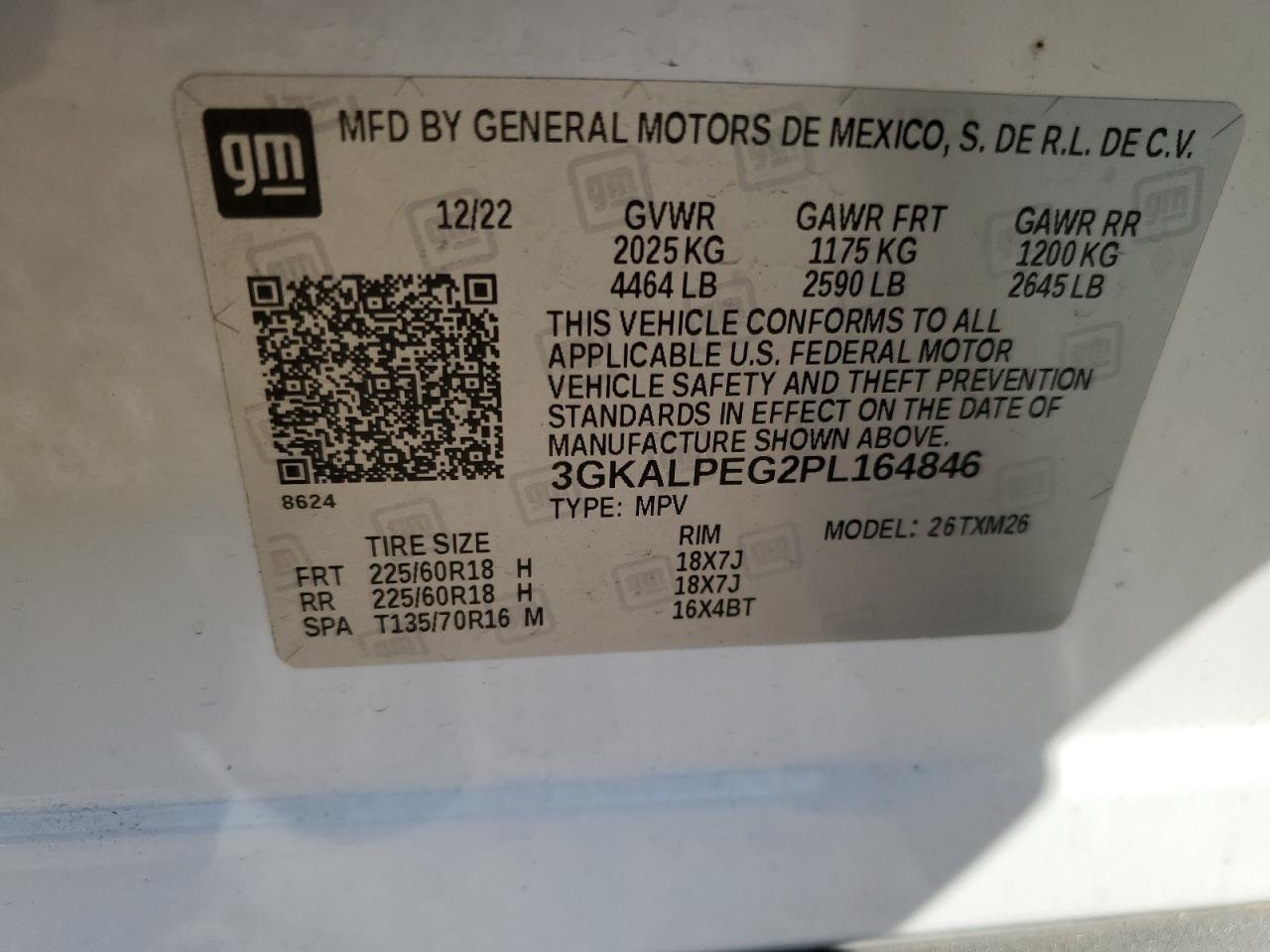 2023 GMC TERRAIN SLT VIN:3GKALPEG2PL164846